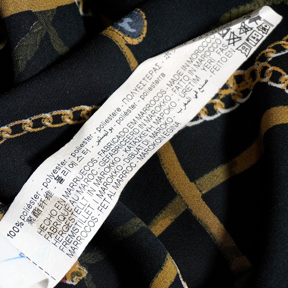 Zara Black Equestrian Chain Tassel Print Tie-Neck Blouse 0X Large Old Money - Picture 8 of 9